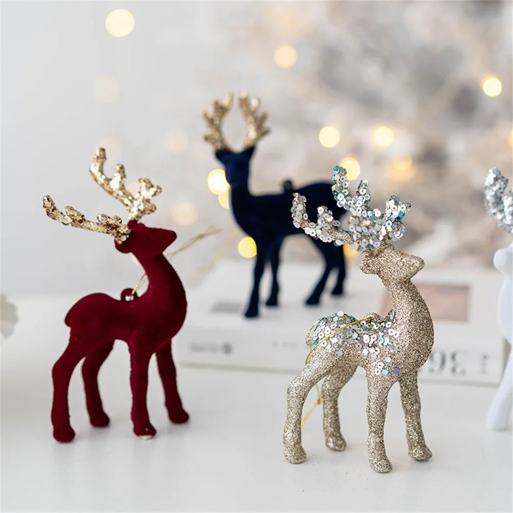 Christmas Reindeer Ornament Decoration Velvet Glitter Deer Hanging Ornament Photo Props Xmas Tree Decor - Midnight Blue - 4