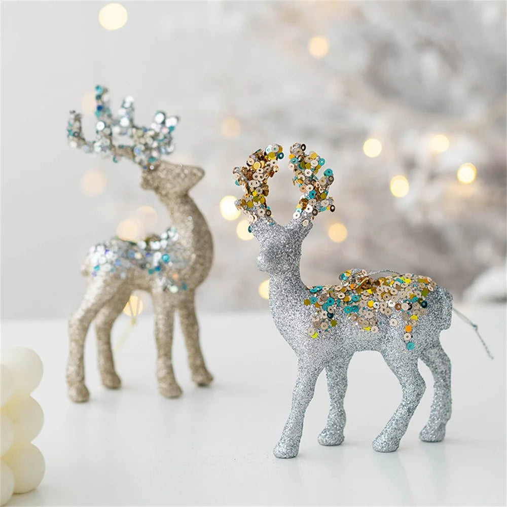 Christmas Reindeer Ornament Decoration Velvet Glitter Deer Hanging Ornament Photo Props Xmas Tree Decor - Midnight Blue - 5