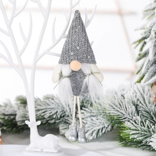 Christmas Gnome Ornaments Sequin Faceless Doll Hanging Decorations with Long Legs Holiday Tree Decor - Grey - 1
