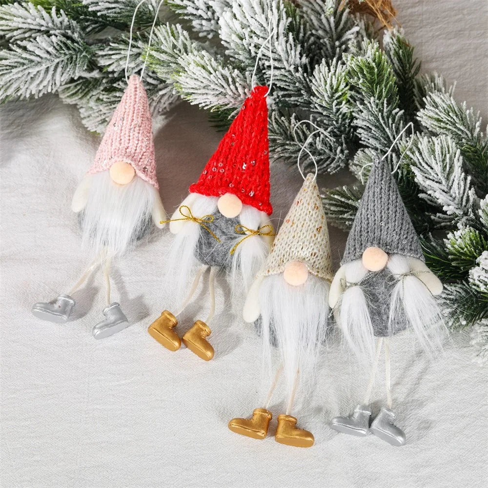 Christmas Gnome Ornaments Sequin Faceless Doll Hanging Decorations with Long Legs Holiday Tree Decor - Grey - 2