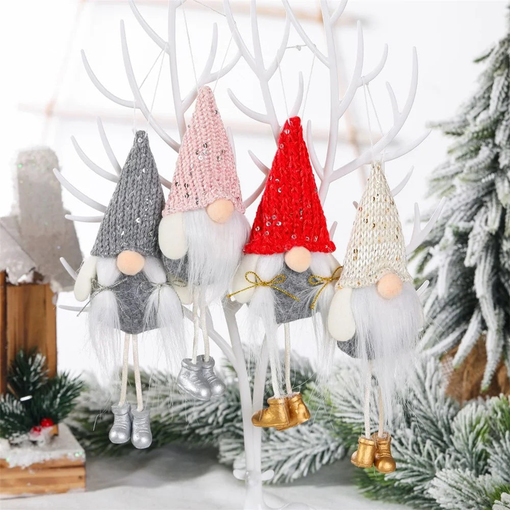 Christmas Gnome Ornaments Sequin Faceless Doll Hanging Decorations with Long Legs Holiday Tree Decor - Grey - 3