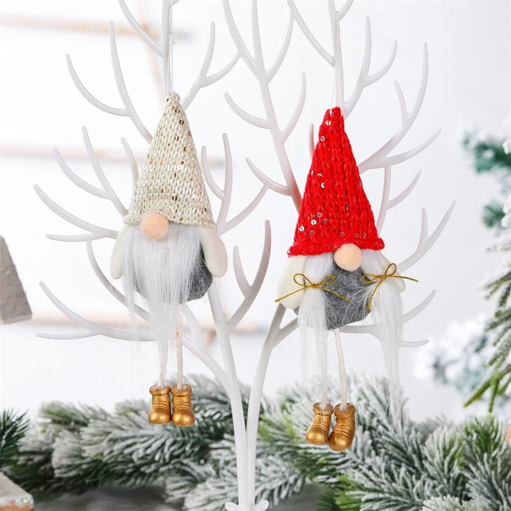 Christmas Gnome Ornaments Sequin Faceless Doll Hanging Decorations with Long Legs Holiday Tree Decor - Grey - 4