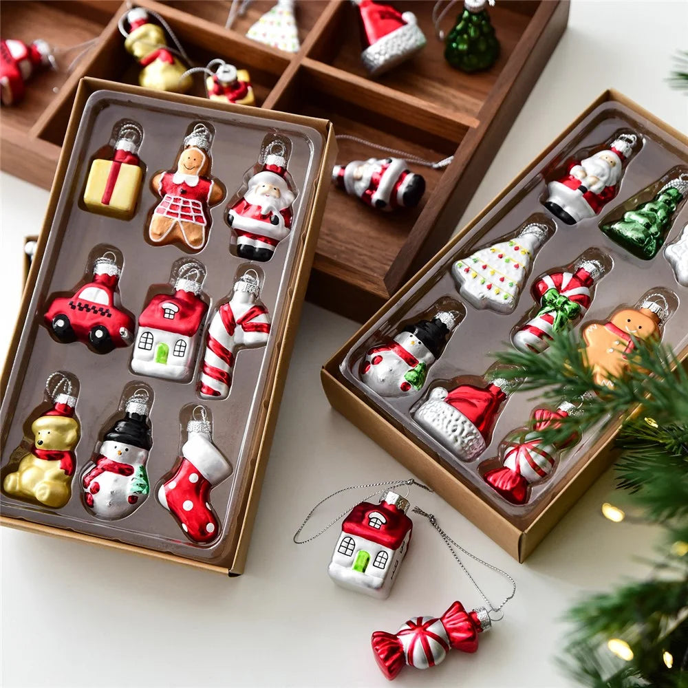 9Pcs Christmas Glass Ornaments Set Snowman Santa Claus Tree Hanging Decorations Xmas Gift Box Collection - Series A - 4