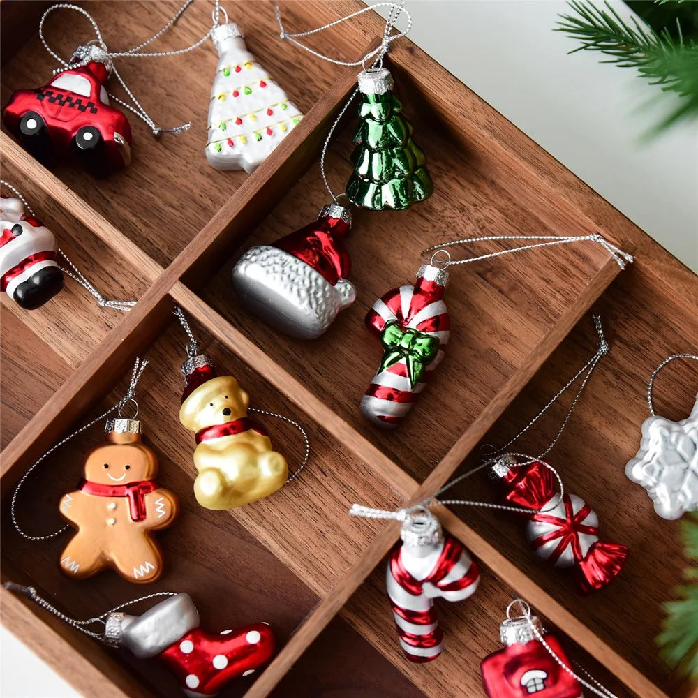 9Pcs Christmas Glass Ornaments Set Snowman Santa Claus Tree Hanging Decorations Xmas Gift Box Collection - Series A - 5