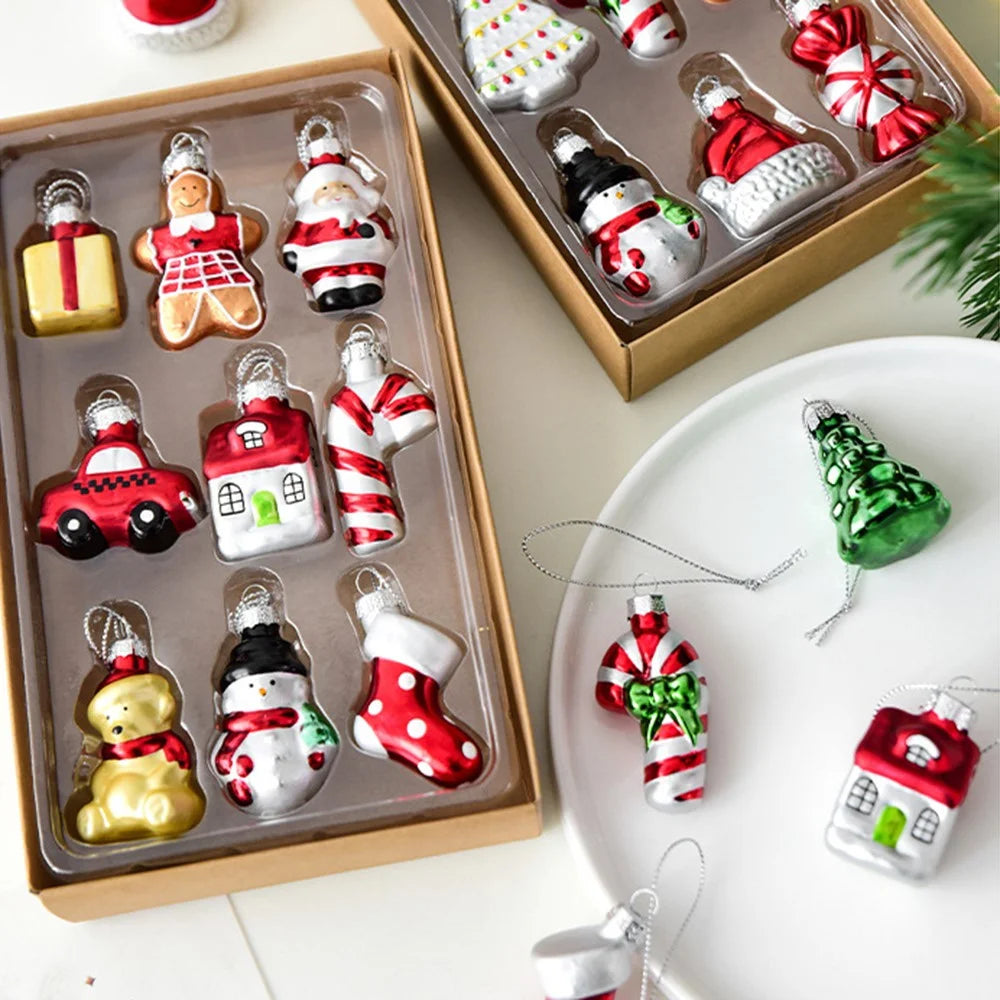 9Pcs Christmas Glass Ornaments Set Snowman Santa Claus Tree Hanging Decorations Xmas Gift Box Collection - Series A - 6