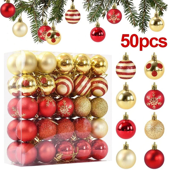50Pcs 4cm Christmas Ball Ornaments Set Electroplated Painted Xmas Tree Hanging Ball - Red / Gold - 1