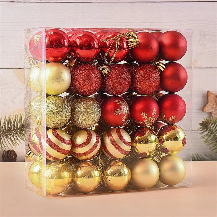 50Pcs 4cm Christmas Ball Ornaments Set Electroplated Painted Xmas Tree Hanging Ball - Red / Gold - 4