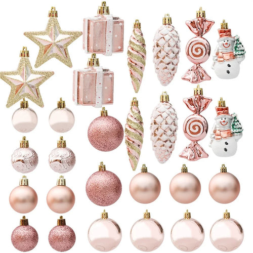 29Pcs Christmas Tree Ornaments Set Xmas Tree Glitter Balls Hanging Decorations - Rose Gold - 1