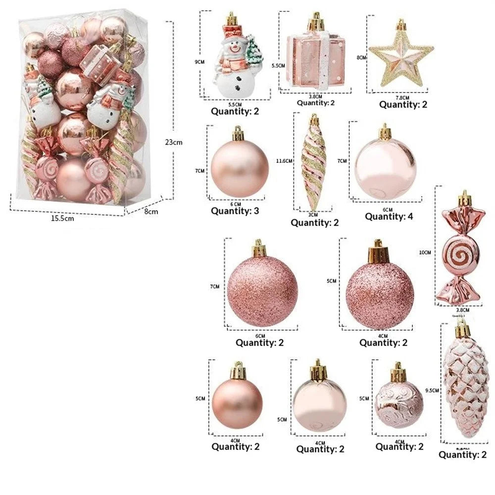 29Pcs Christmas Tree Ornaments Set Xmas Tree Glitter Balls Hanging Decorations - Rose Gold - 2
