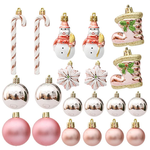 20Pcs Christmas Tree Ornaments Set Snowman Candy Cane Plastic Ball Xmas Tree Hanging Decorations - Rose Gold - 1
