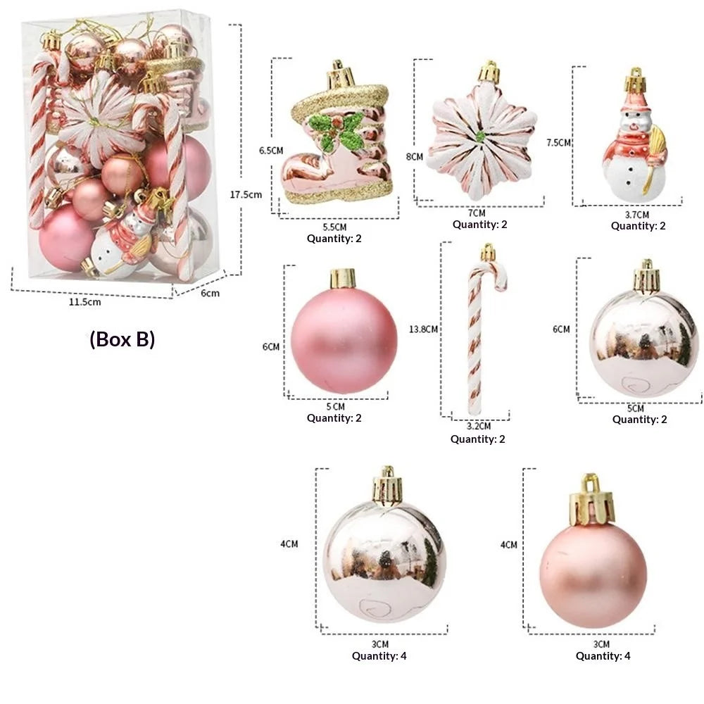 20Pcs Christmas Tree Ornaments Set Snowman Candy Cane Plastic Ball Xmas Tree Hanging Decorations - Rose Gold - 2