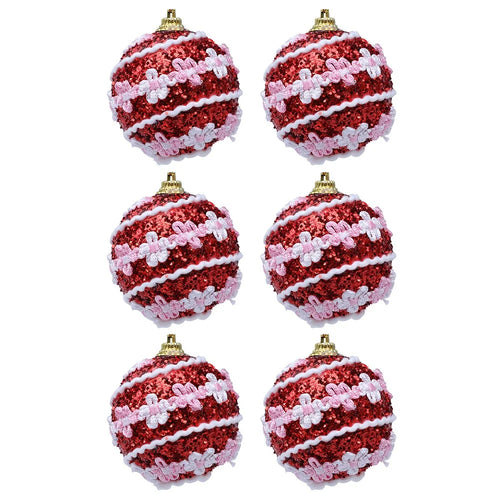 6Pcs 6cm Foam Balls Glitter Dotted Christmas Ball Christmas Tree Hanging Ornaments - Red - 1