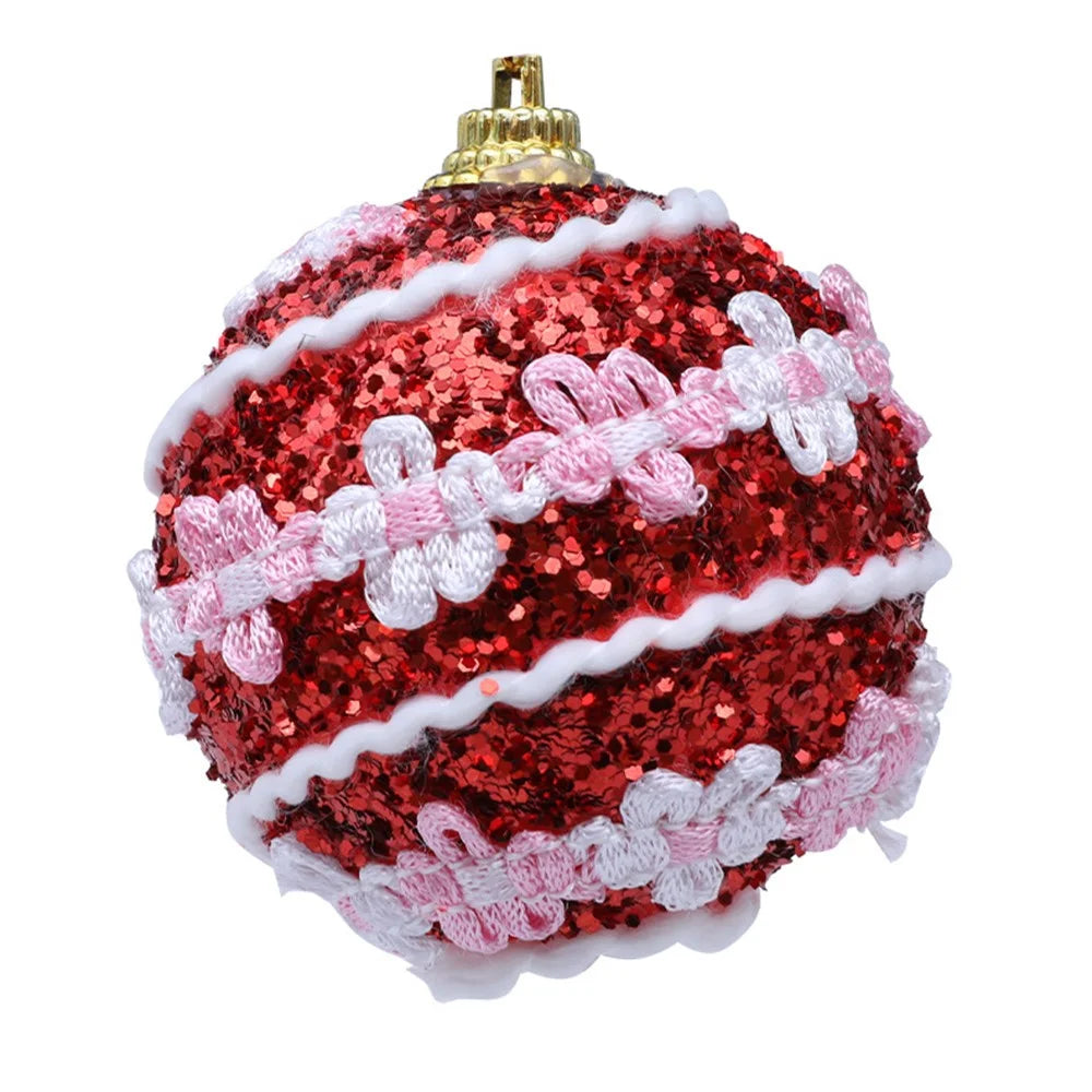 6Pcs 6cm Foam Balls Glitter Dotted Christmas Ball Christmas Tree Hanging Ornaments - Red - 2
