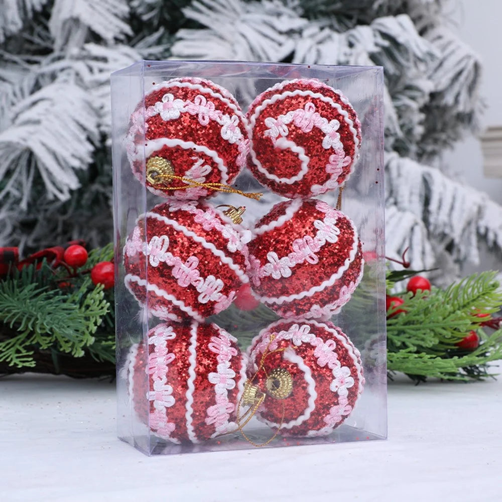 6Pcs 6cm Foam Balls Glitter Dotted Christmas Ball Christmas Tree Hanging Ornaments - Red - 3