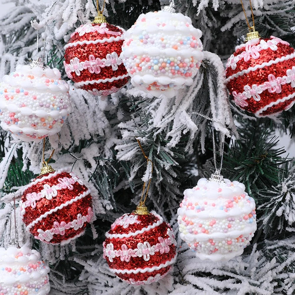 6Pcs 6cm Foam Balls Glitter Dotted Christmas Ball Christmas Tree Hanging Ornaments - Red - 4