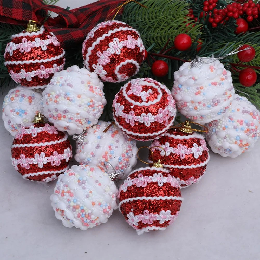 6Pcs 6cm Foam Balls Glitter Dotted Christmas Ball Christmas Tree Hanging Ornaments - Red - 5