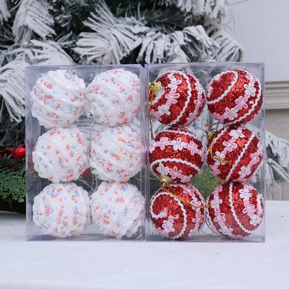 6Pcs 6cm Foam Balls Glitter Dotted Christmas Ball Christmas Tree Hanging Ornaments - Red - 6
