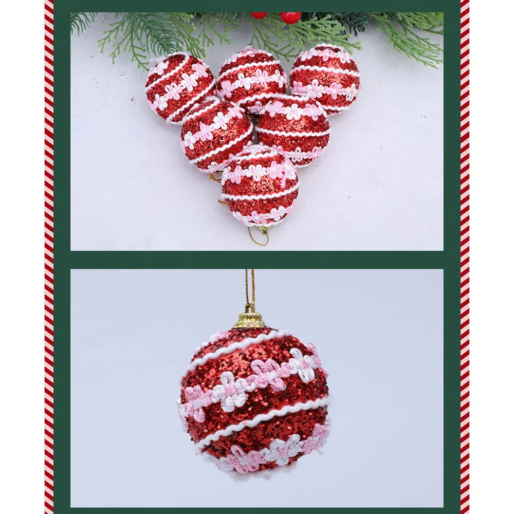 6Pcs 6cm Foam Balls Glitter Dotted Christmas Ball Christmas Tree Hanging Ornaments - Red - 7