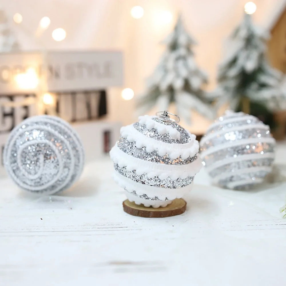 3Pcs 8cm Christmas Ball Set Ornaments Glitter Striped Layered Hanging Ball Xmas Tree Decorations - Gold - 5