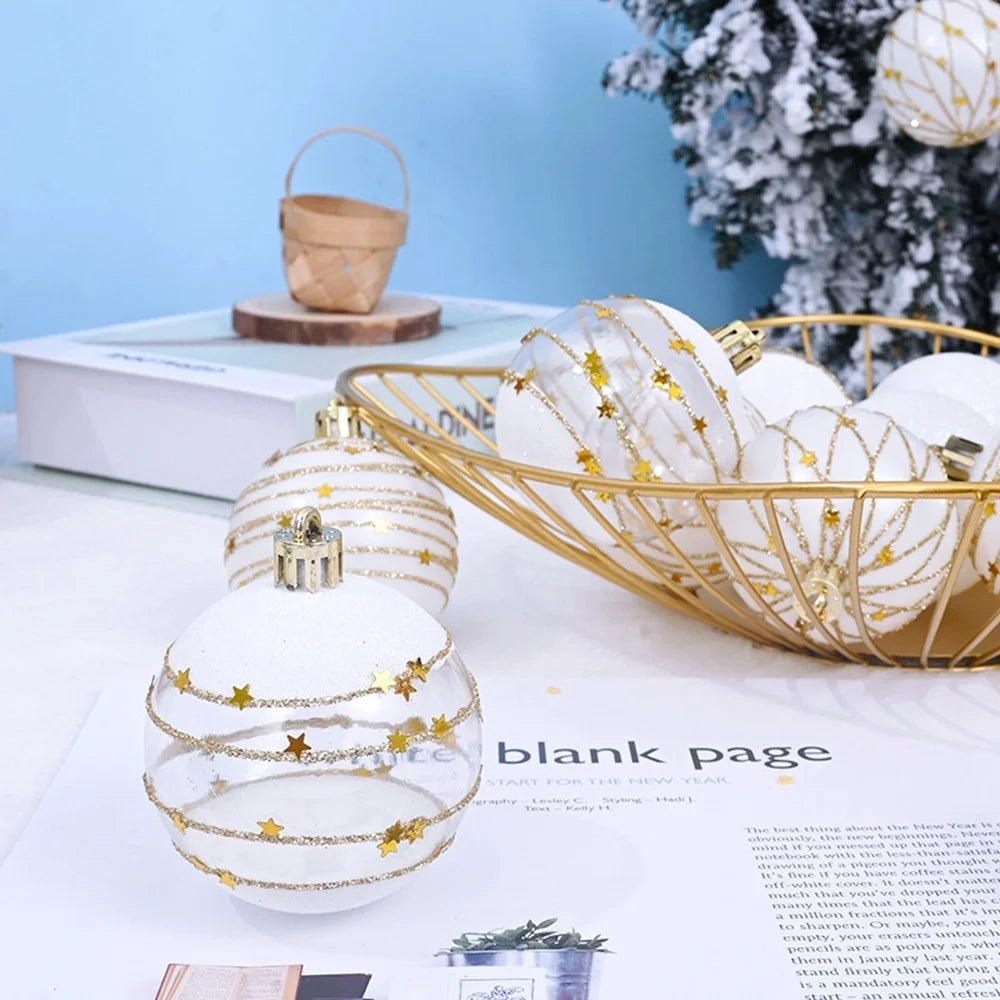 16Pcs 6cm Christmas Ball Ornaments Set Electroplated Golden Glitter Christmas Tree Decorations Hanging Baubles - White - 2