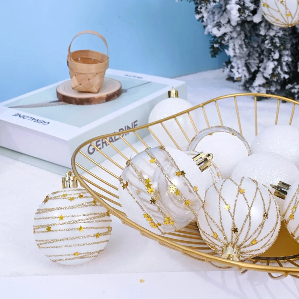 16Pcs 6cm Christmas Ball Ornaments Set Electroplated Golden Glitter Christmas Tree Decorations Hanging Baubles - White - 3
