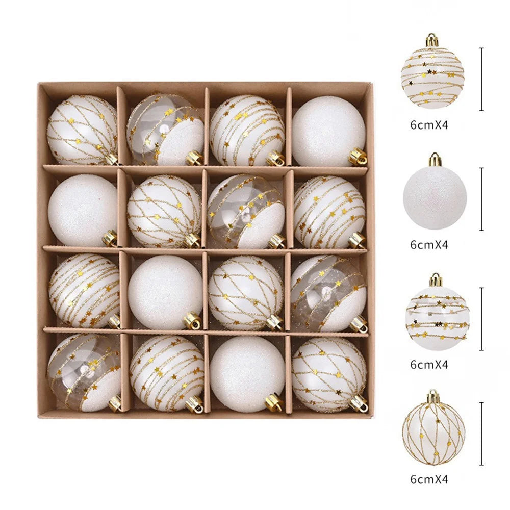 16Pcs 6cm Christmas Ball Ornaments Set Electroplated Golden Glitter Christmas Tree Decorations Hanging Baubles - White - 4