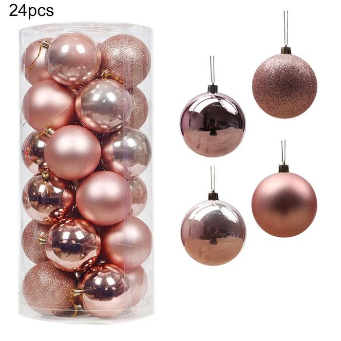 24Pcs 6cm Christmas Ornament Balls Electroplated Plastic Baubles Christmas Tree Decorations - Rose Gold - 1