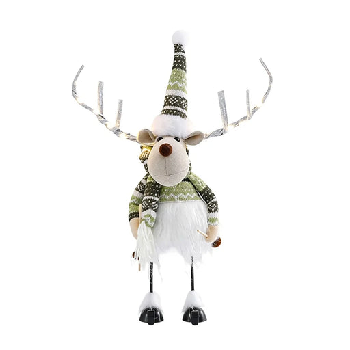 Christmas Swinging Reindeer Decoration with LED Light Antlers Plush Doll Holiday Ornament Standing Desktop Decor - Type A - 1