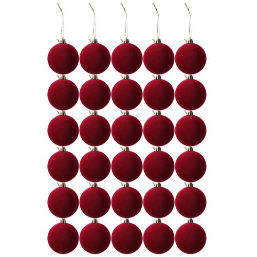 30Pcs Christmas Ornament Balls 6cm Plastic Tree Decorations Hanging Baubles Holiday Decor - Wine Red - 1