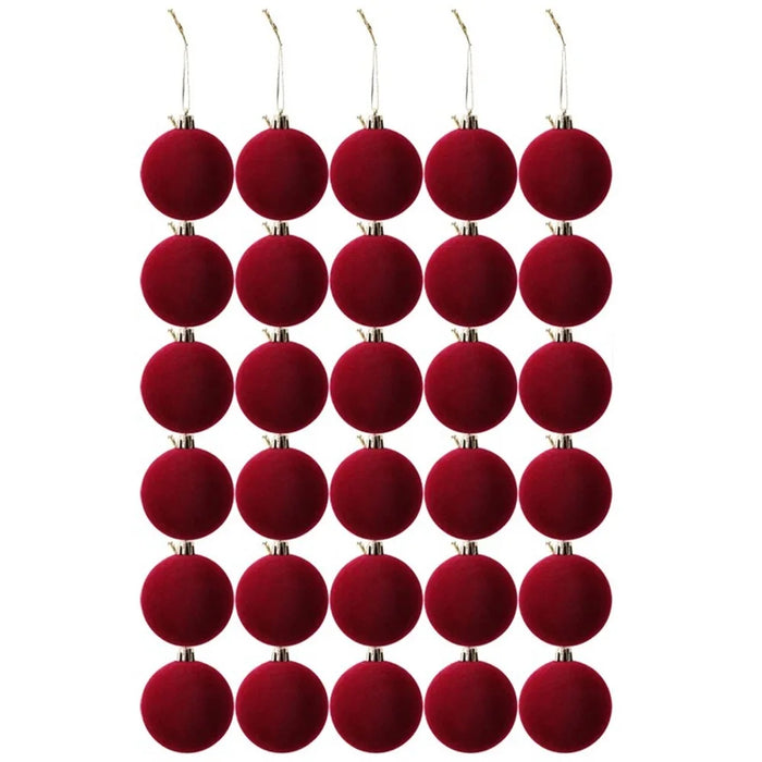 30Pcs Christmas Ornament Balls 6cm Plastic Tree Decorations Hanging Baubles Holiday Decor - Wine Red - 1