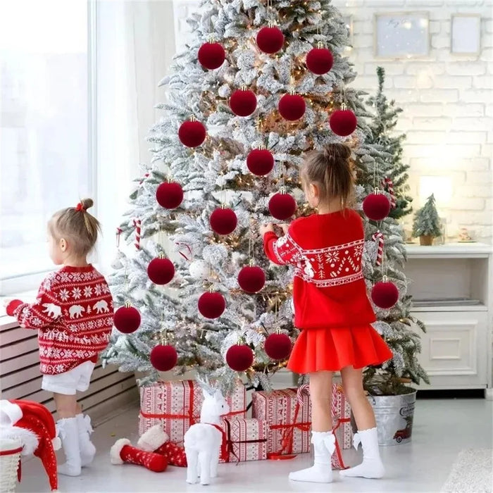 30Pcs Christmas Ornament Balls 6cm Plastic Tree Decorations Hanging Baubles Holiday Decor - Wine Red - 2