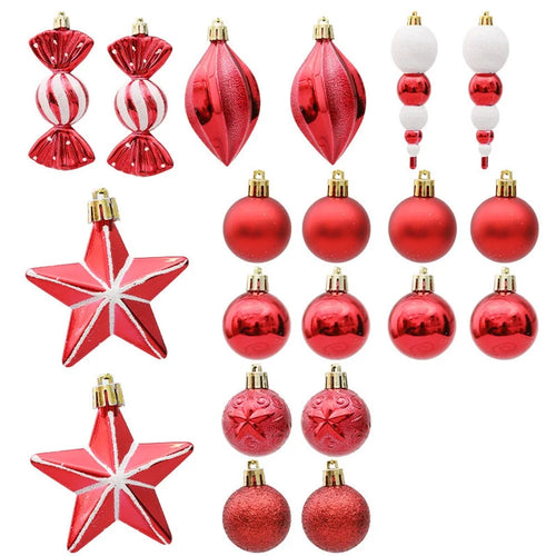 20Pcs / Set Plastic Red White Hanging Baubles Christmas Ornaments Xmas Tree Hanging Decoration - Style A - 1