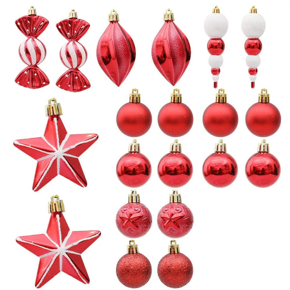 20Pcs / Set Plastic Red White Hanging Baubles Christmas Ornaments Xmas Tree Hanging Decoration - Style A - 1