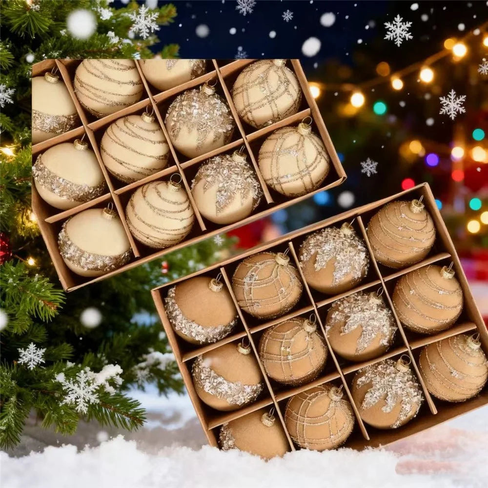 12Pcs / Set 6cm Christmas Ball Ornaments Flocked Surface Xmas Tree Hanging Decorations Party Supplies - Red - 4