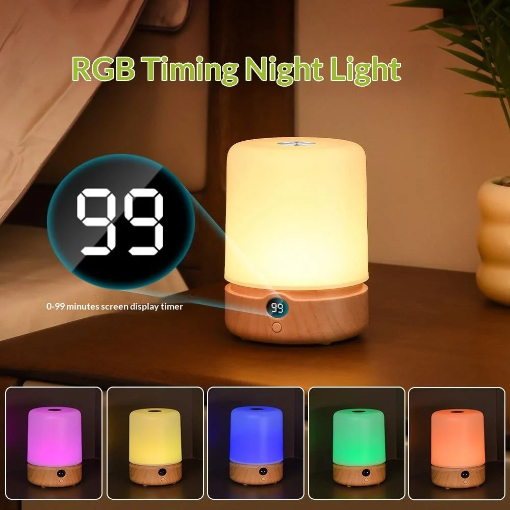F3 Wood Grain RGB Timing Night Light Touch Control Desktop LED Ambient Lamp for Bedroom Living Room - 2