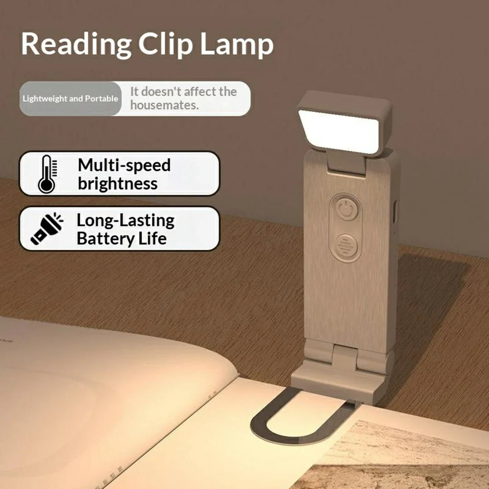 B303 Mini USB Rechargeable Clip LED Reading Light 200mAh 6 Brightness Levels Warm Light for Books - White - 2