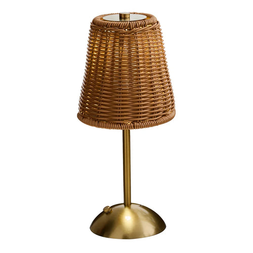 7034 Vintage Rattan Bedside Lamp 3 Color Temperatures Touch Control Table Light for Bedroom Restaurant Bar - Rechargeable/1200mAh Battery - 1