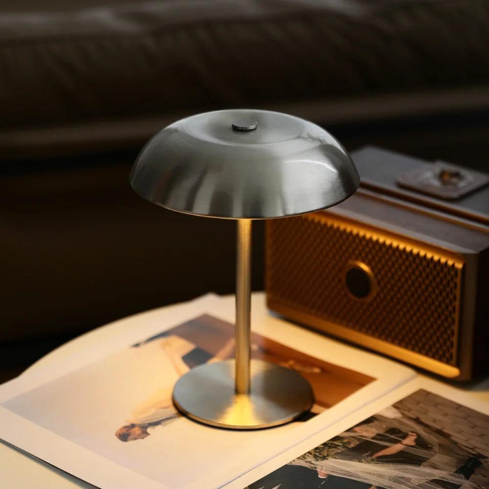 7037 Mushroom Shape LED Table Lamp Rechargeable 3 Color Temperature Touch Control Desk Light for Bedroom Restaurant Cafe - Silver - 2