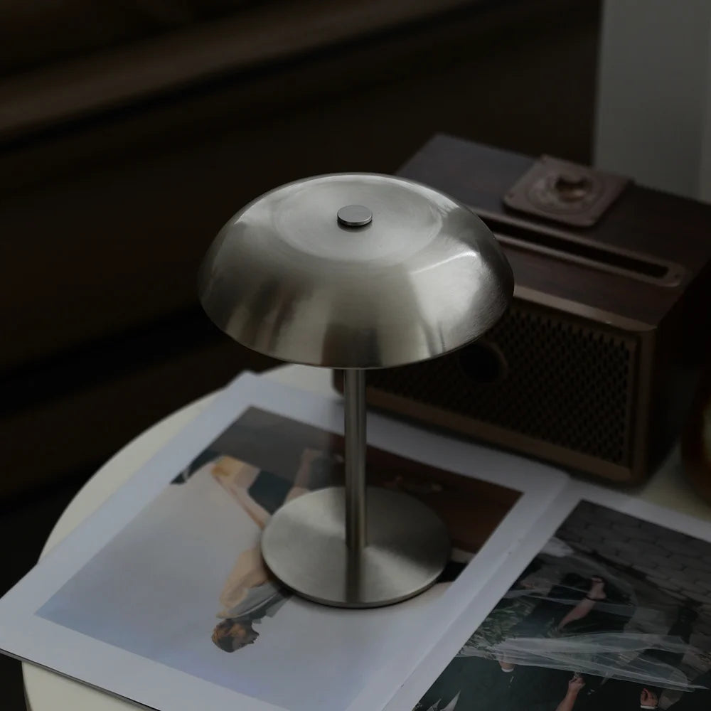 7037 Mushroom Shape LED Table Lamp Rechargeable 3 Color Temperature Touch Control Desk Light for Bedroom Restaurant Cafe - Silver - 3