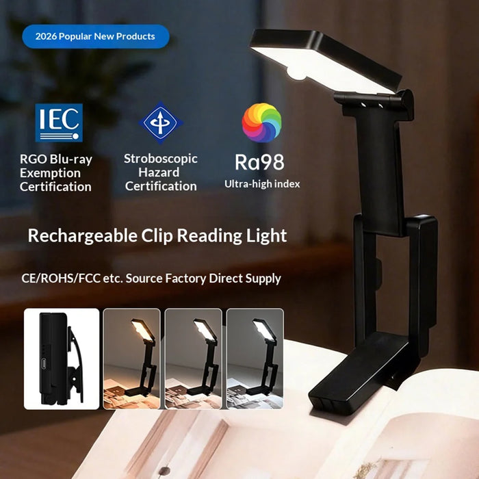 MZ-L3401 Rechargeable LED Clip Reading Light Foldable Mini Desk Lamp Eye Protection Study Light - Black - 2