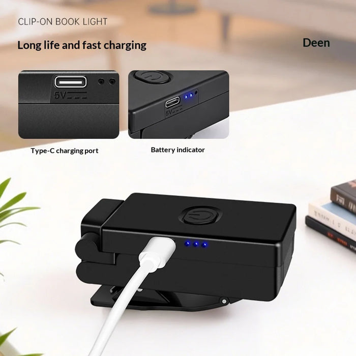 MZ-L3401 Rechargeable LED Clip Reading Light Foldable Mini Desk Lamp Eye Protection Study Light - Black - 5