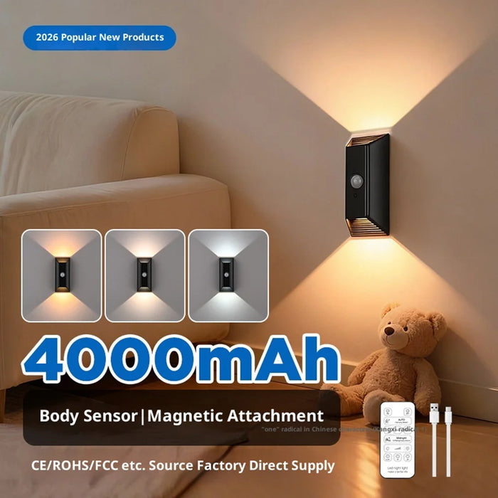 MZ-L5101 PIR Motion Sensor LED Wall Light Dimmable Wireless Remote Control Magnetic Mount Lamp - Black - 2