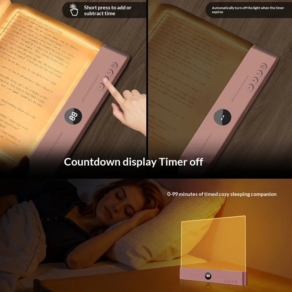 YSJ-019 Clear Acrylic Panel Flat Book Light Eye Care 3 Color Temperatures Stepless Dimming LED Bedside Lamp with Timer - White - 3