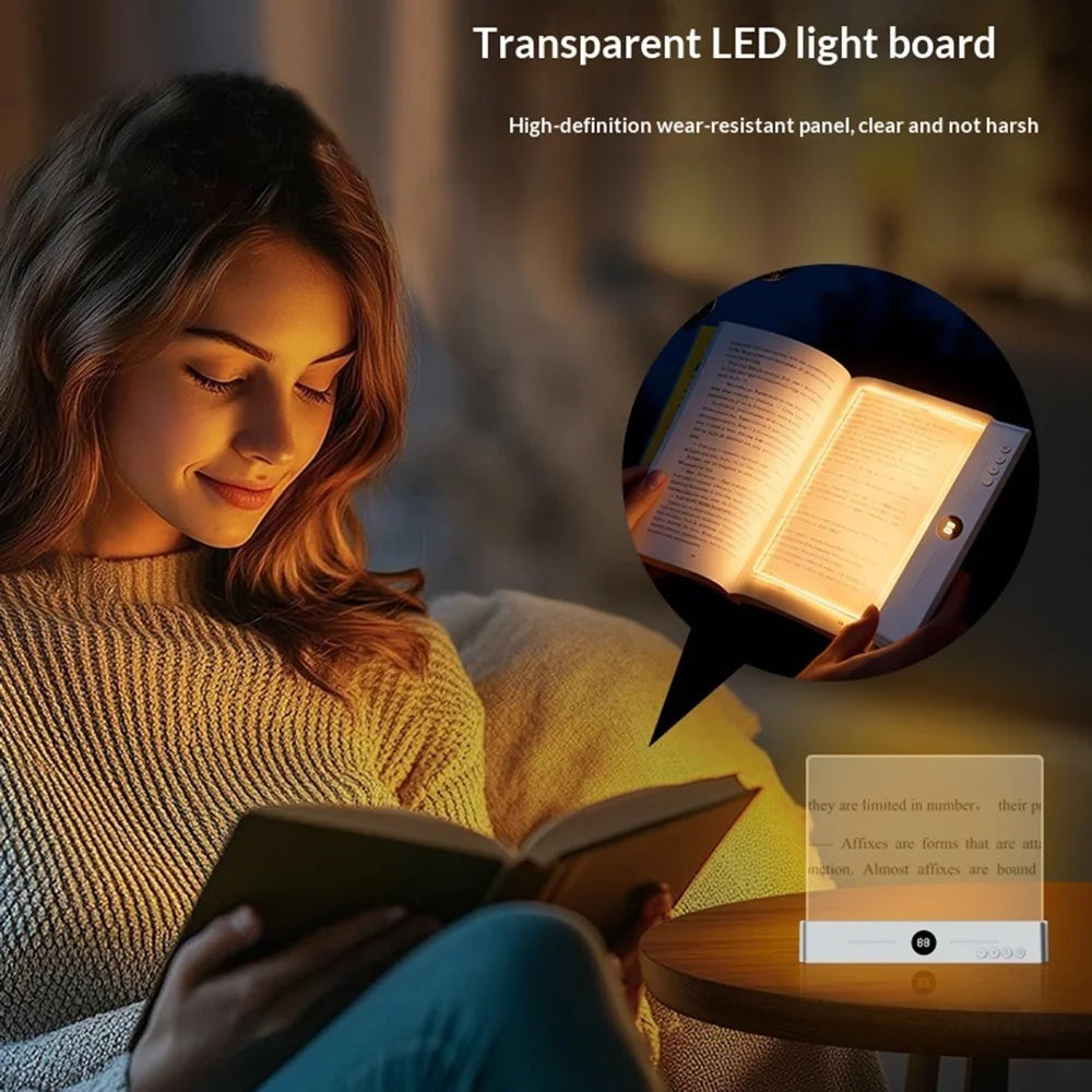 YSJ-019 Clear Acrylic Panel Flat Book Light Eye Care 3 Color Temperatures Stepless Dimming LED Bedside Lamp with Timer - White - 6