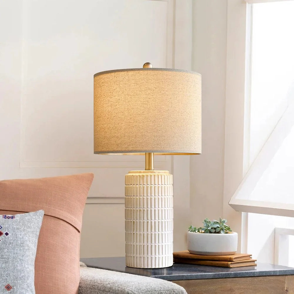 Ceramic Table Lamp E27 Socket Fabric Shade Bedside Desk Light without Light Bulbs for Bedroom Study Room - 1