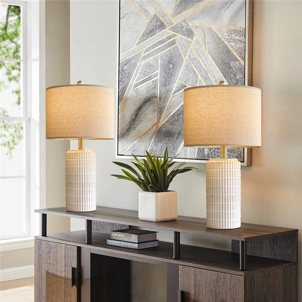 Ceramic Table Lamp E27 Socket Fabric Shade Bedside Desk Light without Light Bulbs for Bedroom Study Room - 3