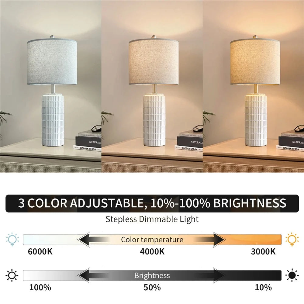Ceramic Table Lamp E27 Socket Fabric Shade Bedside Desk Light without Light Bulbs for Bedroom Study Room - 6