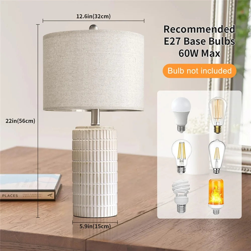 Ceramic Table Lamp E27 Socket Fabric Shade Bedside Desk Light without Light Bulbs for Bedroom Study Room - 7