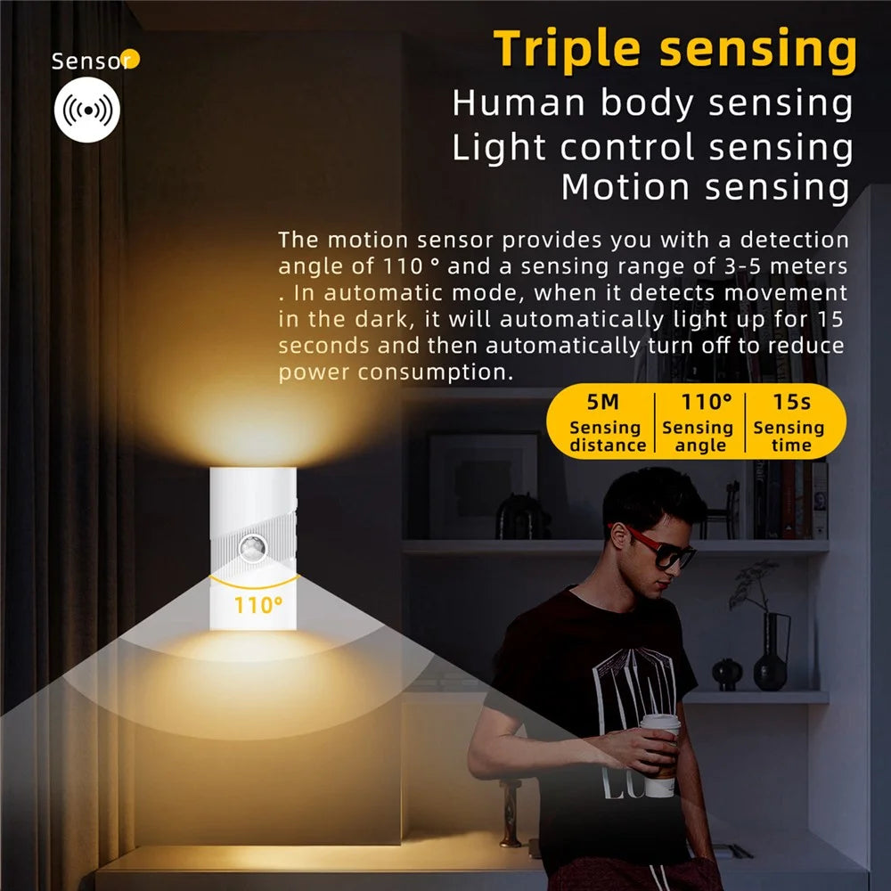 YSJ-008 1Pc Motion Sensor LED Night Light Magnetic Wall Lamp Dimmable 3 Color Temperature Dual Direction Light - White - 2