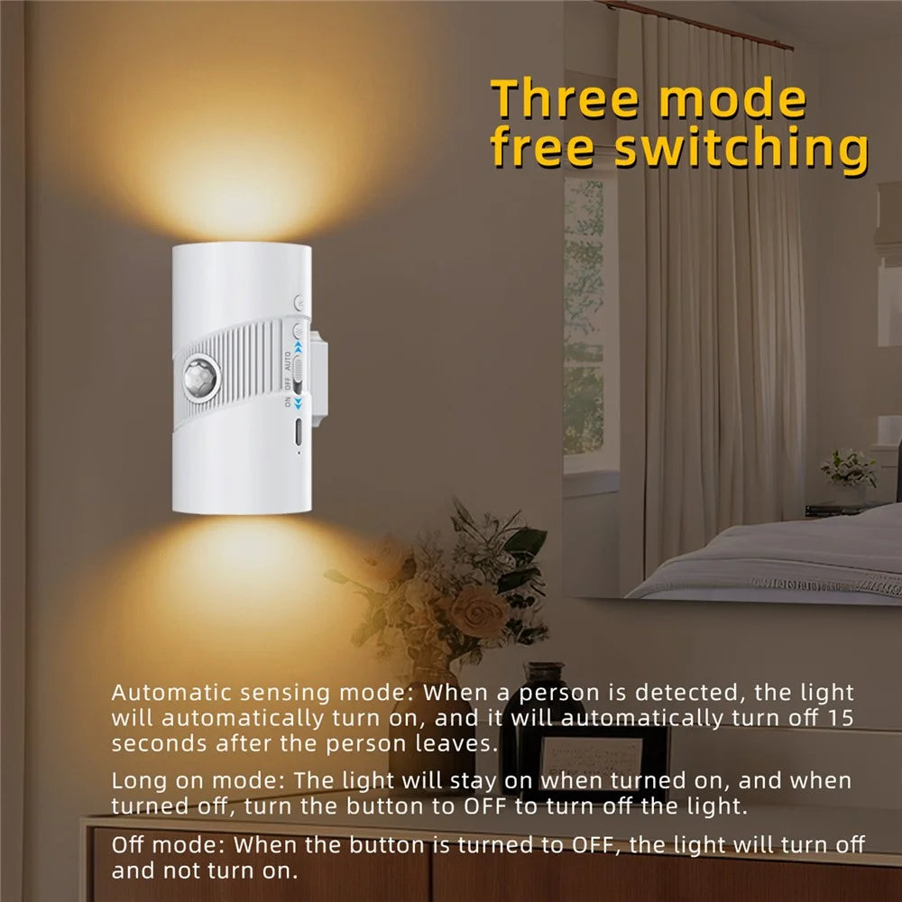 YSJ-008 1Pc Motion Sensor LED Night Light Magnetic Wall Lamp Dimmable 3 Color Temperature Dual Direction Light - White - 3